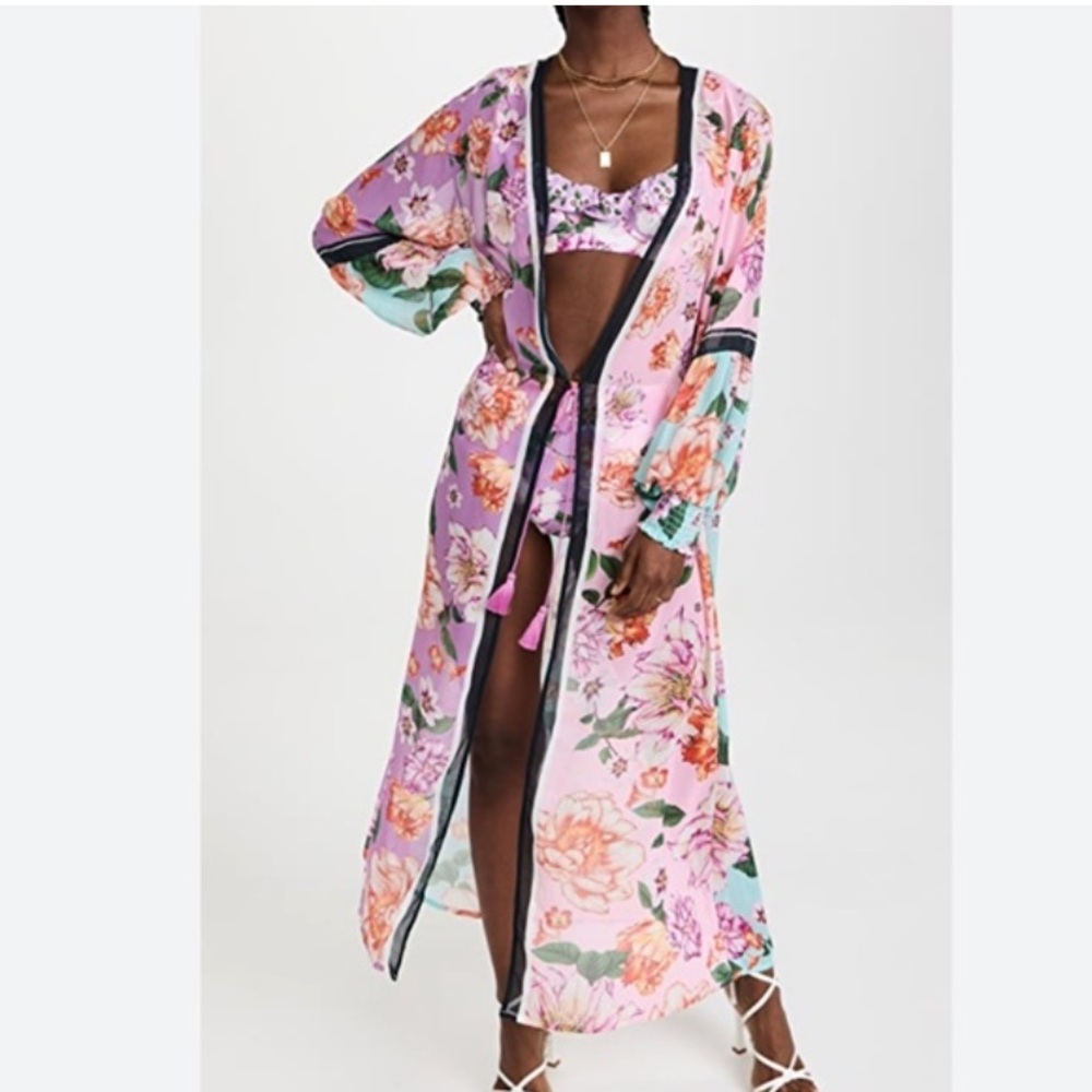Agua Bendita Isabelle Floral Kimono Tunic Bridal Beach Cover Up